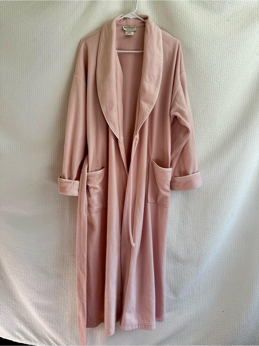 NORM THOMPSON Pink Fleece Long Robe Shawl Collar Belted Pockets Size Medium